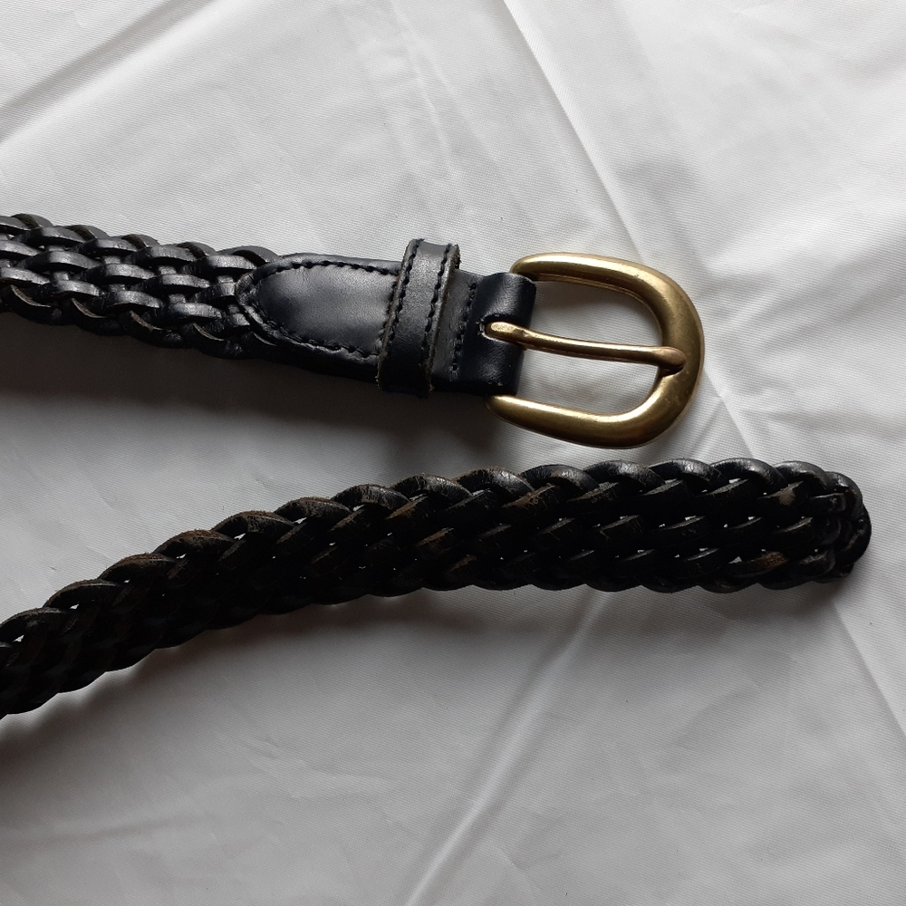 Fossil Breaded Leather Solid Brass Buckle Belt - image 2